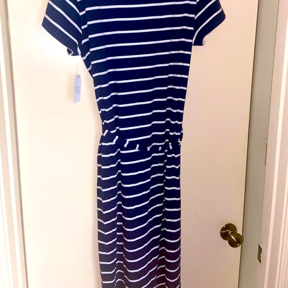 NWT Navy Blue w/ White Stripe Rib Semi-Fitted Dress - Picture 2 of 4